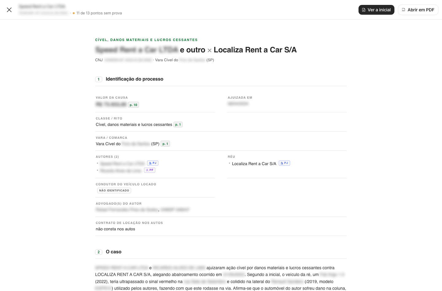 Case identification and opening, generated straight from the case file. Parties blurred in the image.