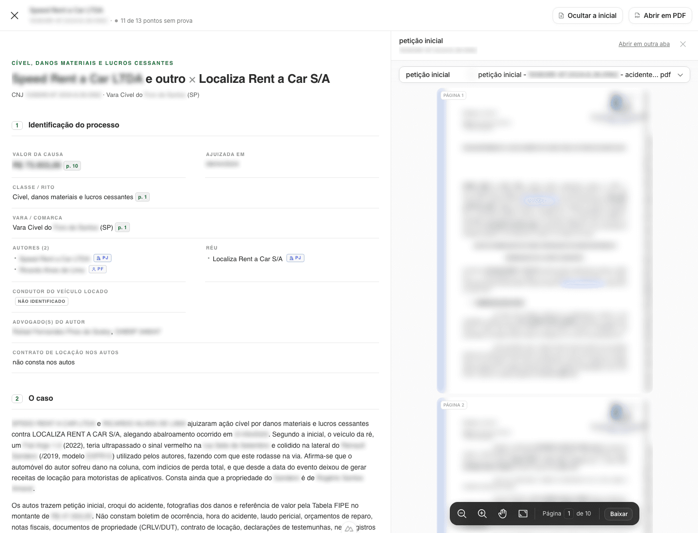 Dossier and source side by side. The case content is blurred in the published image.